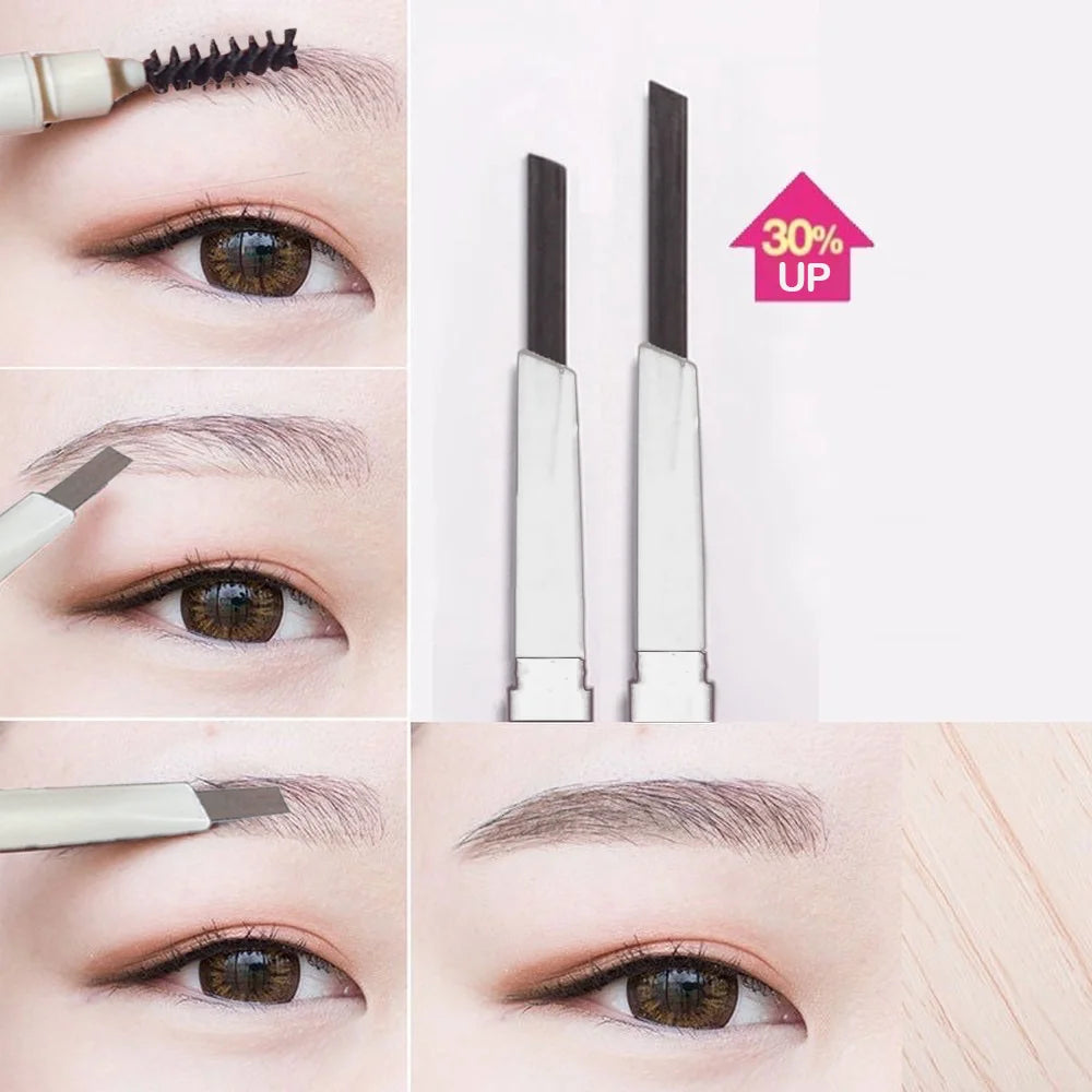 Thin-Head Double-Ended Eyebrow Pencil – Waterproof, Long-Lasting, Auto-Rotate, Brush Tip, Contour, Natural, Certified, Unisex